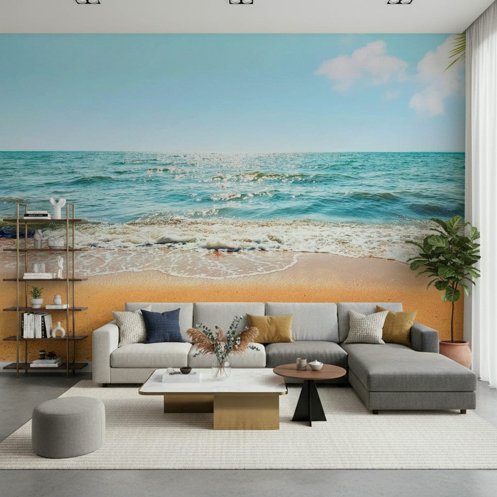 Palm leaves over blue ocean wallpaper mural Tropical Escape.