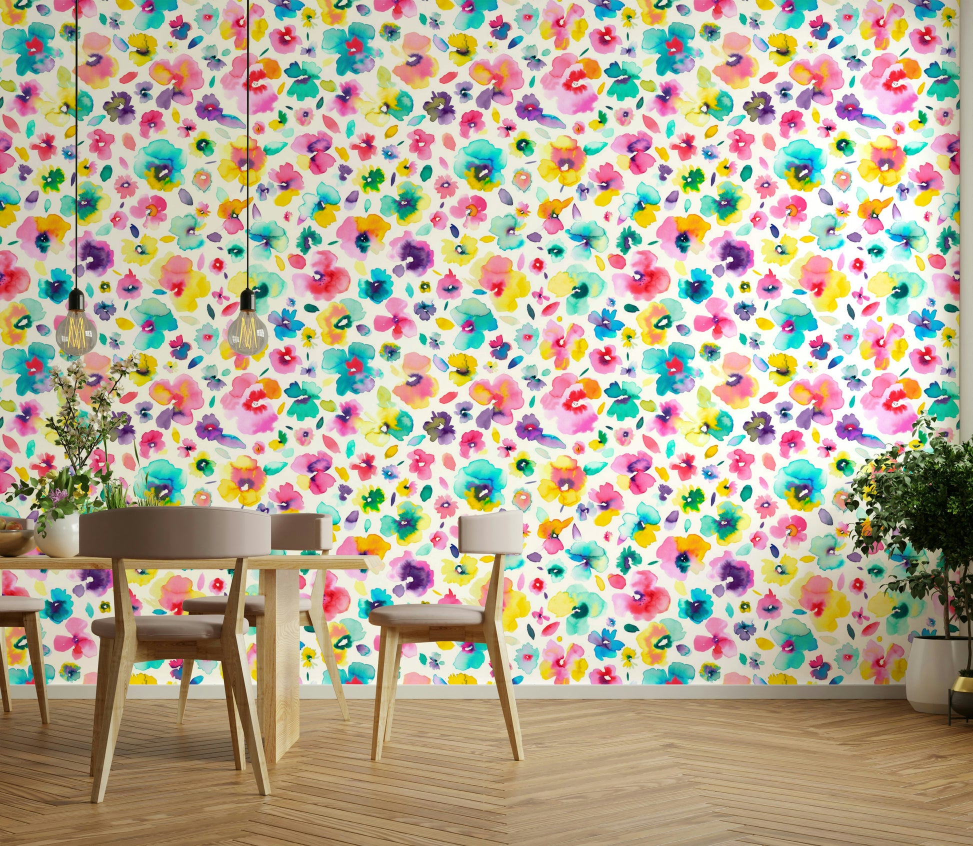 Colorful flower design perfect for fun, energetic interiors.

