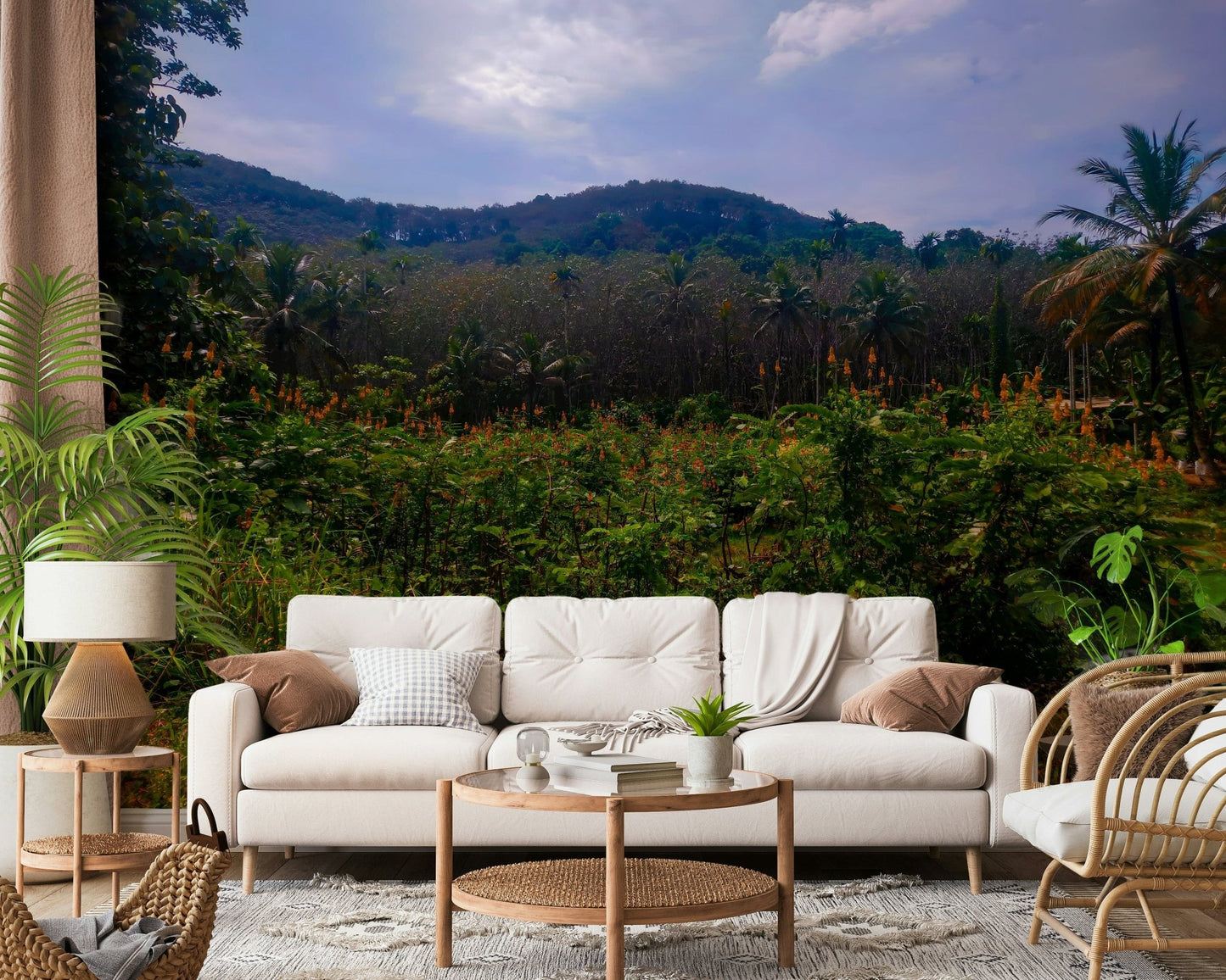 Tropical Canopy with lush red flowers and plants Photography Wall Mural
