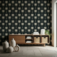 Designer Art Deco wallpaper for walls, exquisite gold palm tree motif.