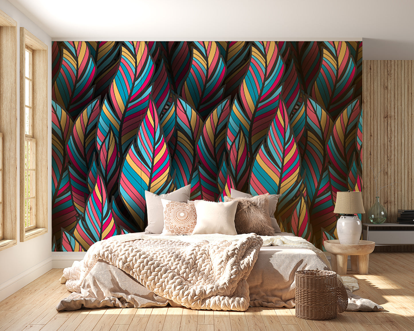 Fantasy wallpaper with tropical feather-inspired design.