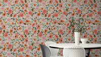 Tropical Flowers Cream Coral Sand Wallpaper with soft floral pattern.

