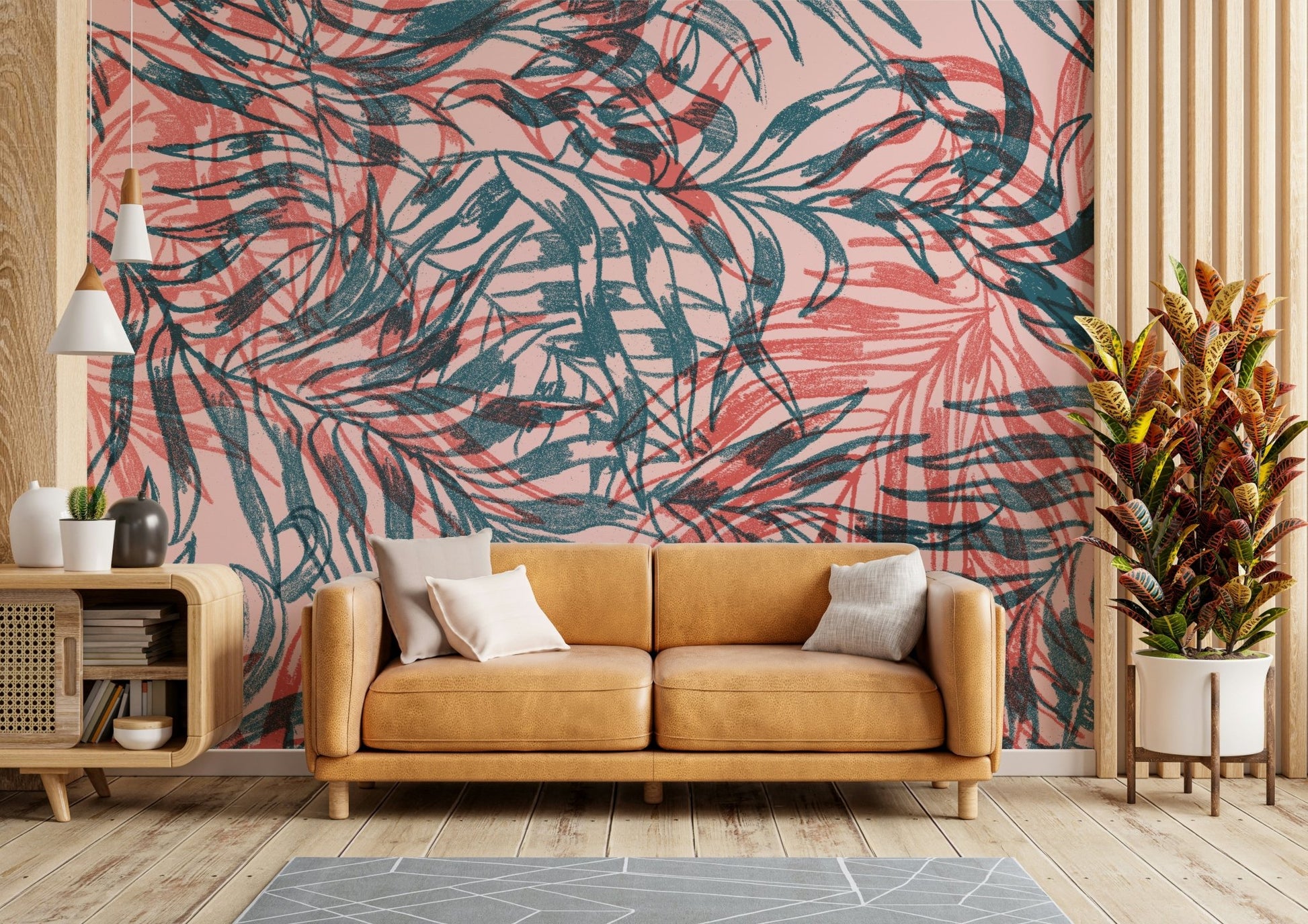 Deep colored tropical foliage wall mural

