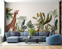 Reusable Tropical Forest Animal Wall Mural for Spaces