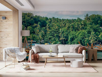 Amsterdam Twilight wall mural with calm night water, nature texture, and muted green wallpaper notes