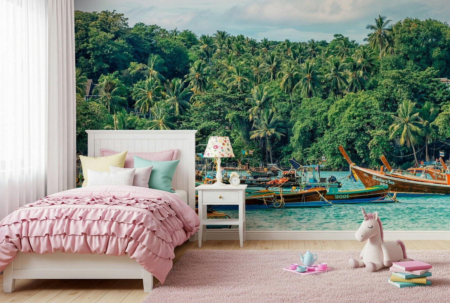 City-at-dusk Amsterdam Twilight wall mural with soft reflections and hints of tropical greenery