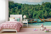 City-at-dusk Amsterdam Twilight wall mural with soft reflections and hints of tropical greenery