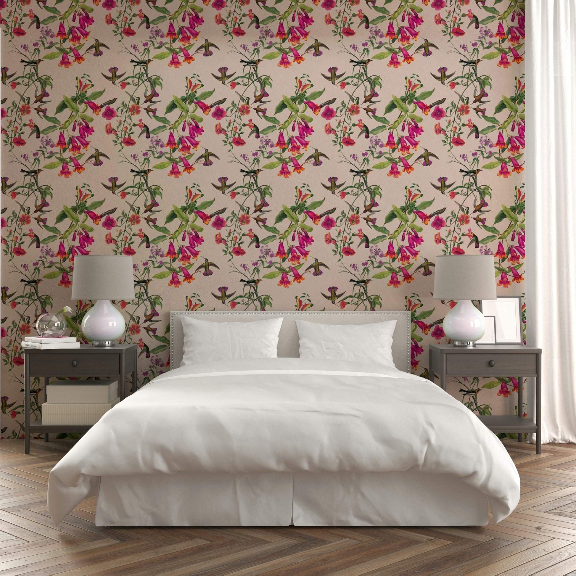 Hummingbird and floral tropical wall design

