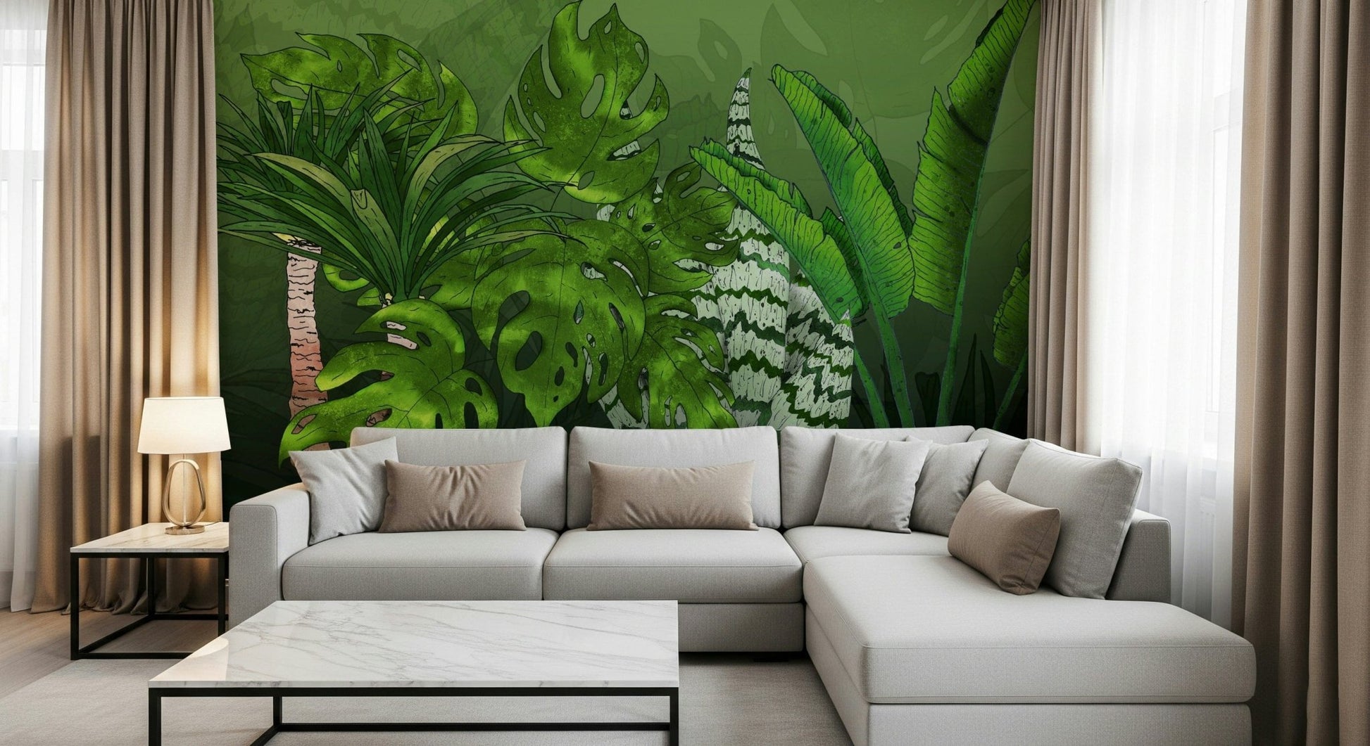 Banana leaf design Tropical Jungle Garden vibrant wall covering.