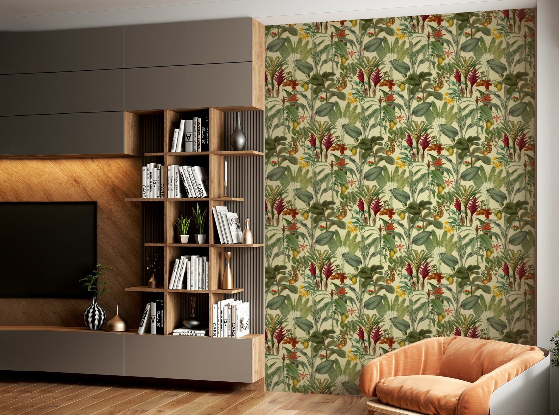 Vintage jungle leaf and flower wallpaper

