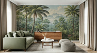 Monstera leaves highlight exotic greenery within Jungle Vista wallpaper.