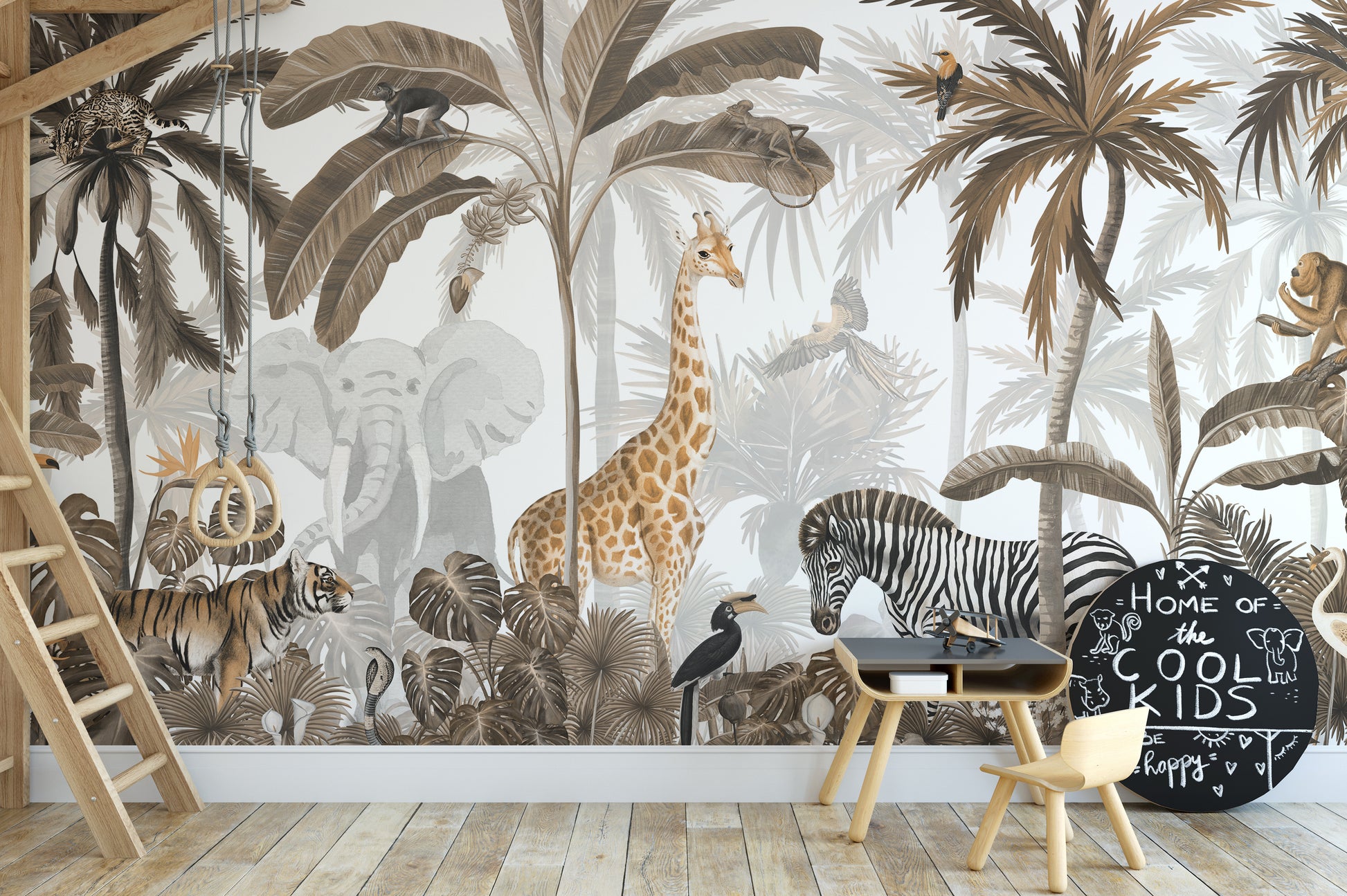 Tropical Jungle Wild Animals Trees Wallpaper Mural - Giffywalls