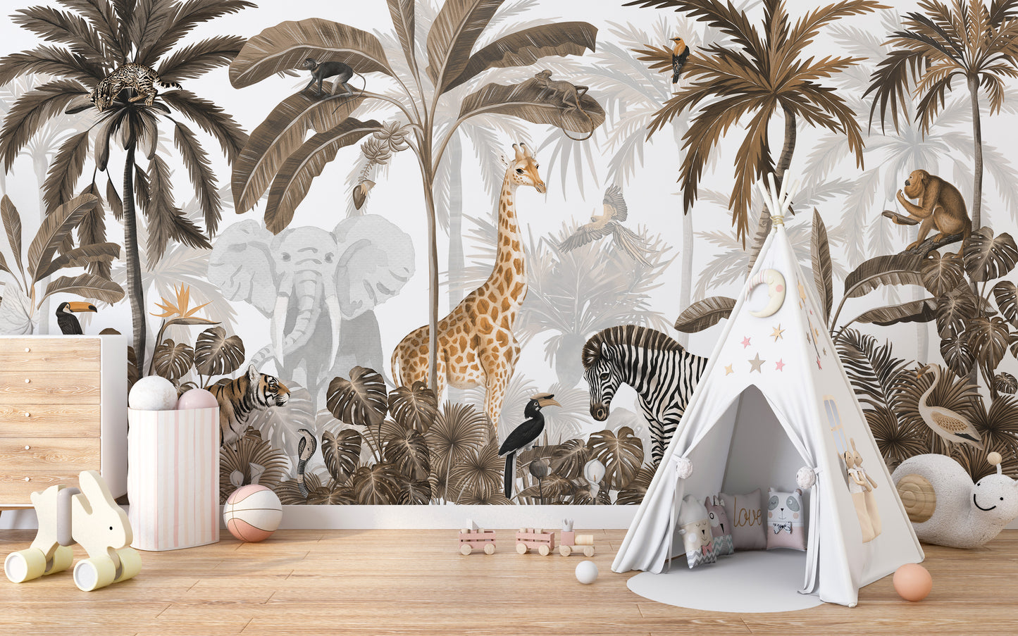 Tropical Jungle Wild Animals Trees Wallpaper Mural - Giffywalls