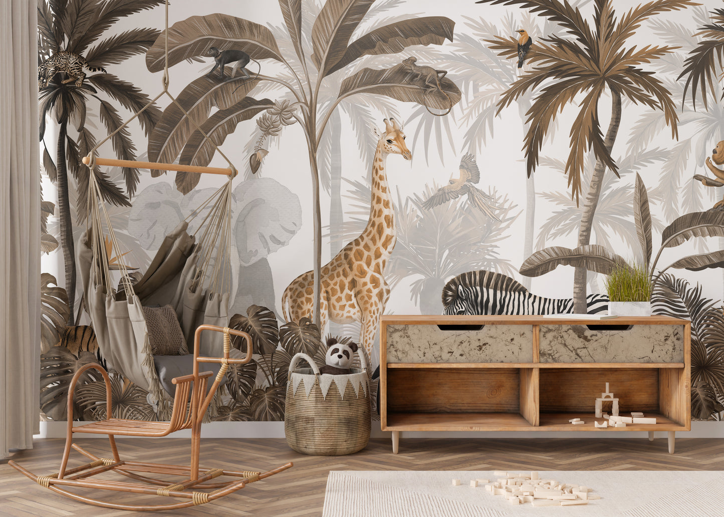 Tropical Jungle Wild Animals Trees Wallpaper Mural - Giffywalls