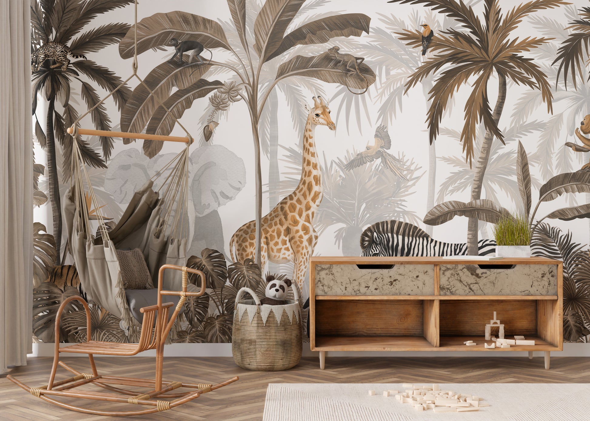 Tropical Jungle Wild Animals Trees Wallpaper Mural - Giffywalls