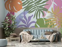 A graceful subtle bloom wall mural in cool, natural tones.

