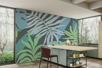 A beautiful tropical foliage wall mural for a living room.

