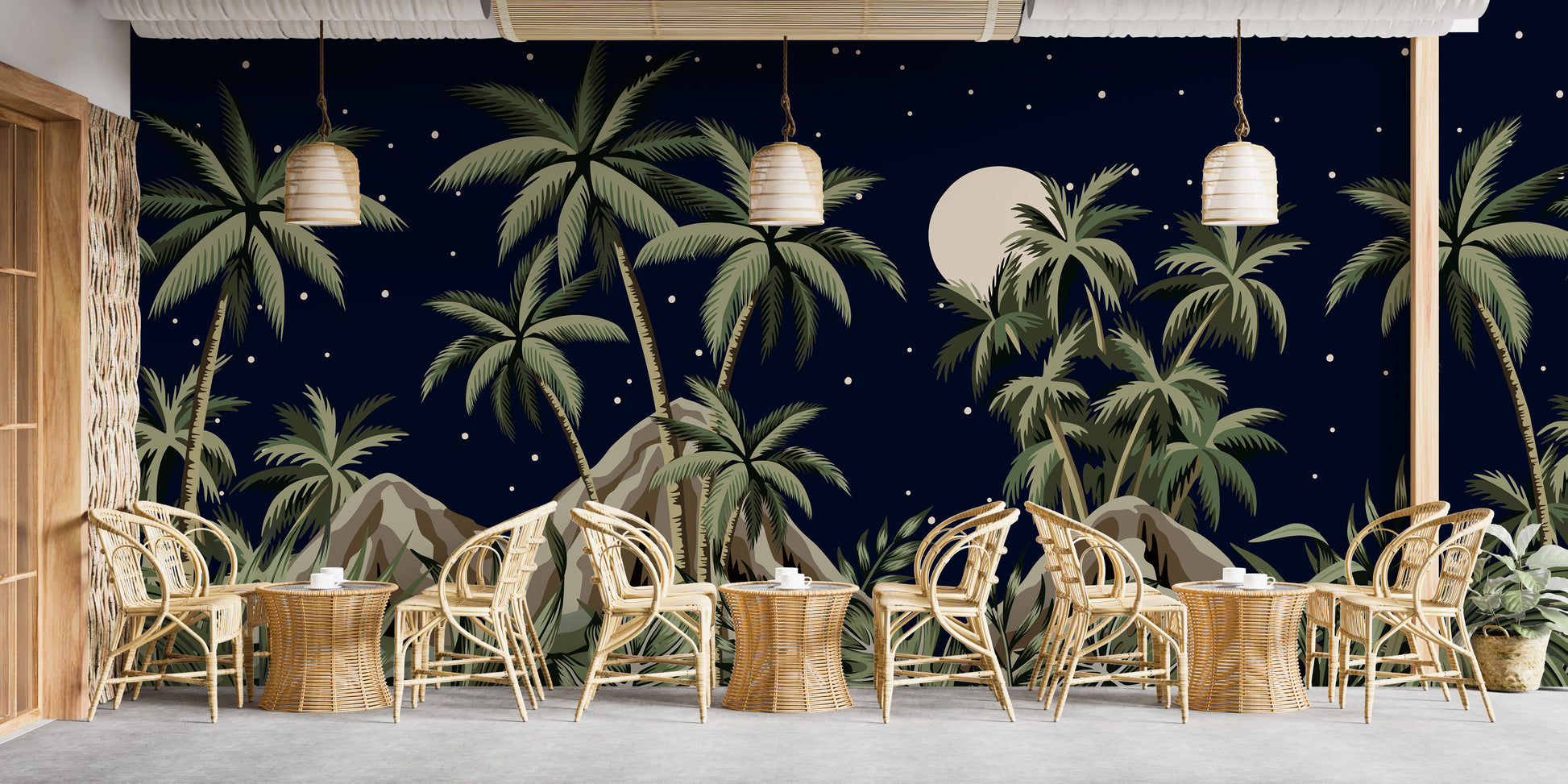 Starry tropical night sky wallpaper mural design