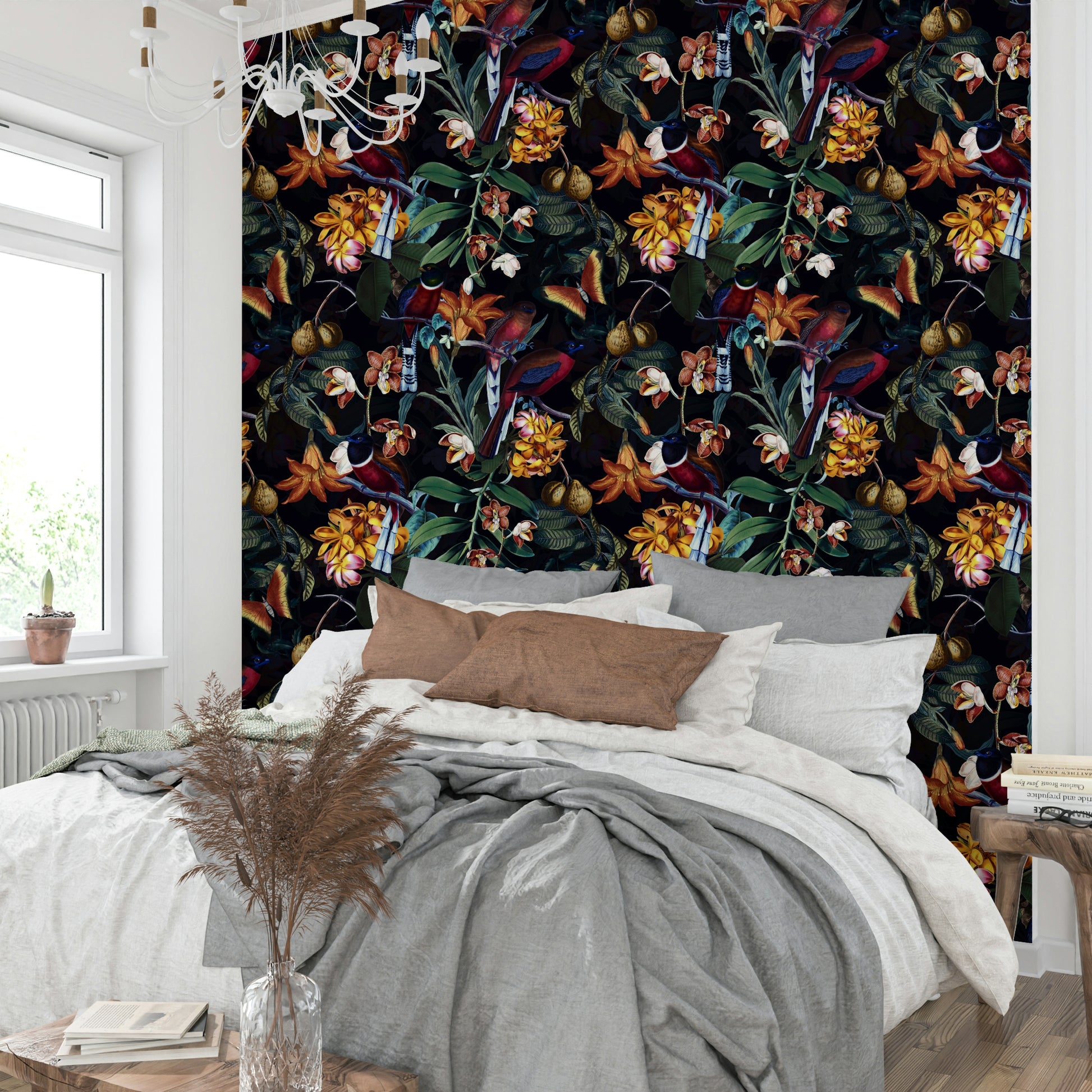 Tropical Nightscape wallpaper with rich dark colors and foliage

