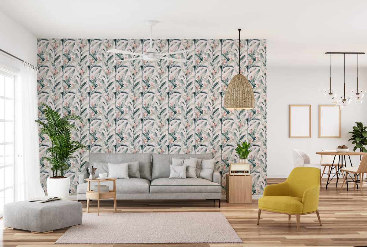White tropical palm leaves wall decor