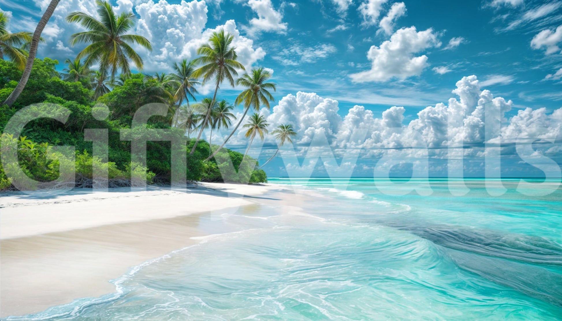 Ocean and palm mural for room walls

