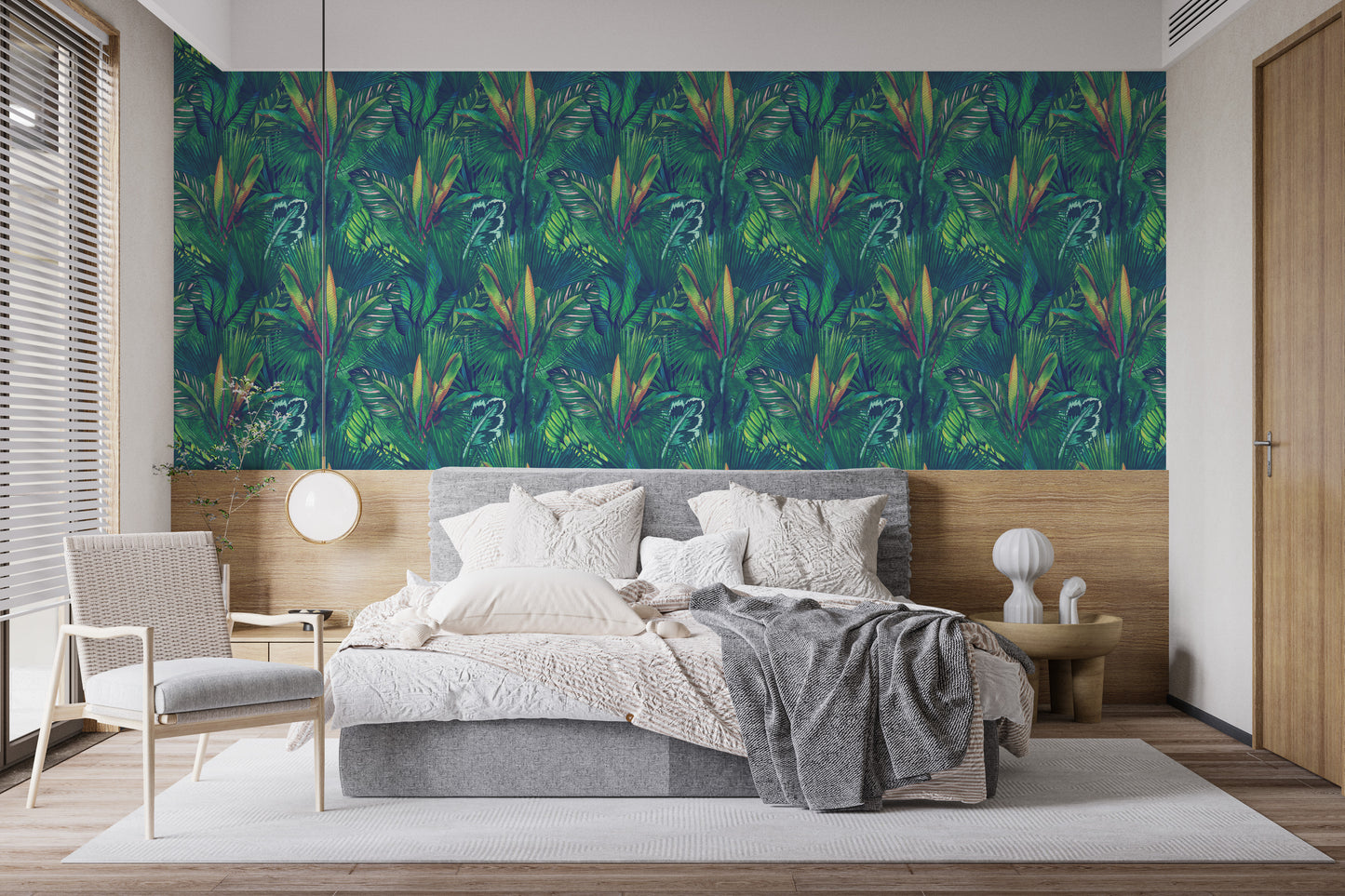 Green tropical wallpaper for modern interior design