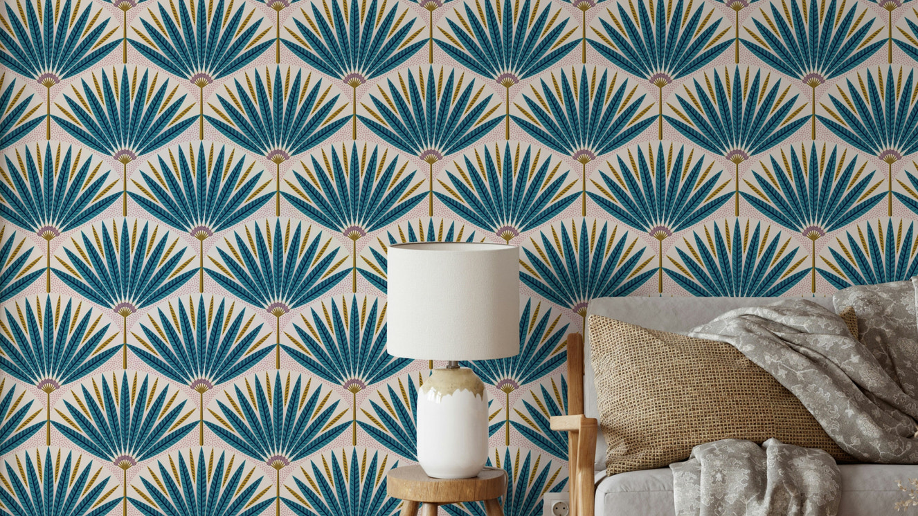 Tropical Radiance wallpaper with vivid palm leaf design

