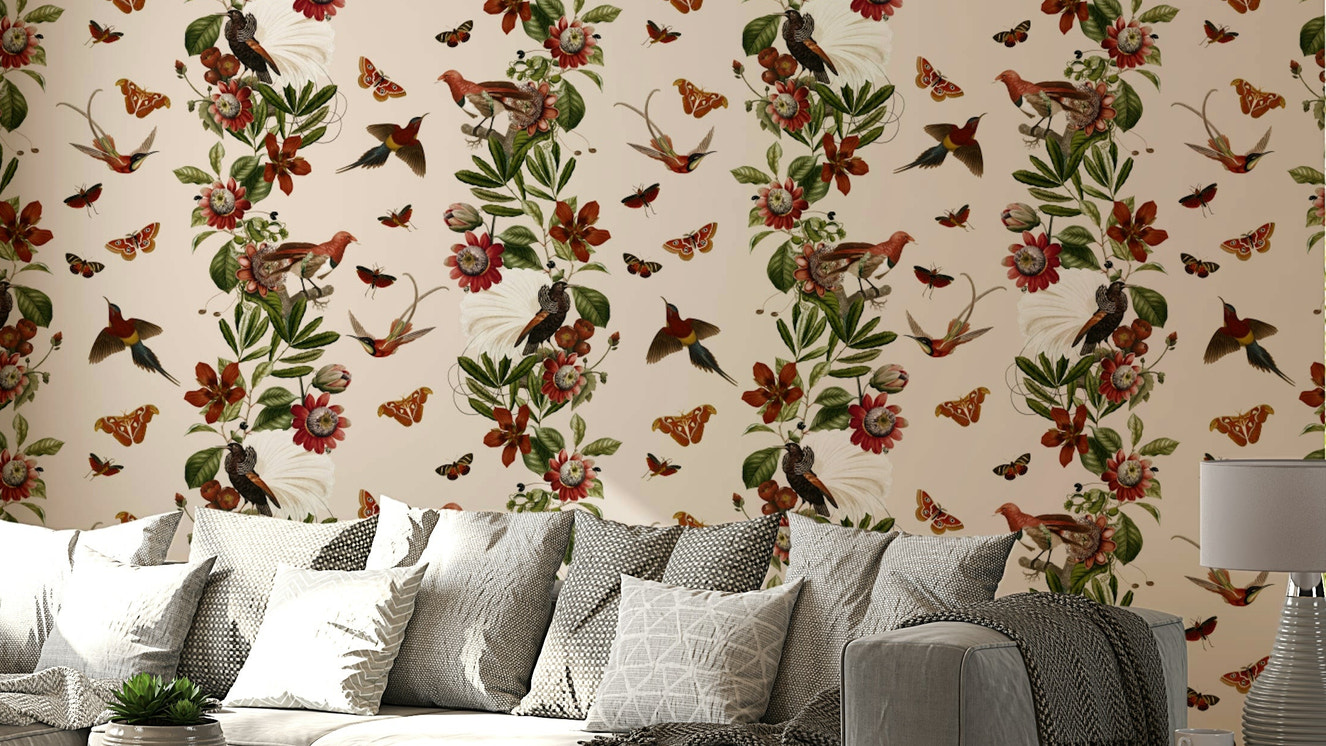 Tropical Rhapsody wallpaper with vibrant tropical foliage and flowers

