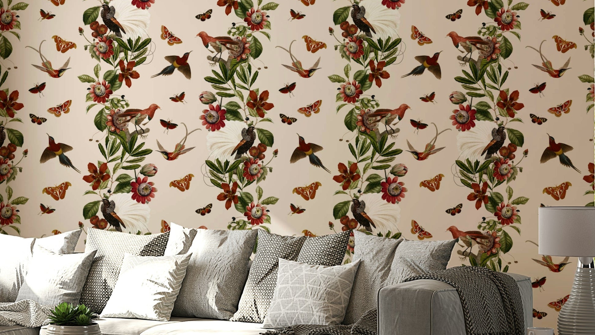 Tropical Rhapsody wallpaper with vibrant tropical foliage and flowers


