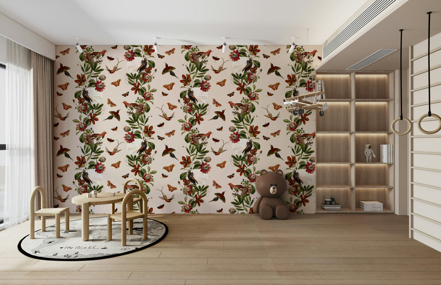 Dynamic and colorful tropical wallpaper with exotic wildlife details

