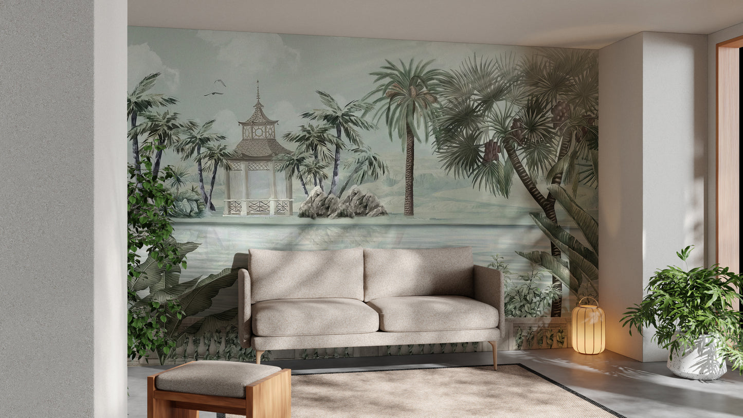 Watercolor Tropical Riverbank Wallpaper Mural - Giffywalls