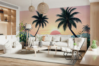 Tropical Sunset palm tree beach wallpaper mural