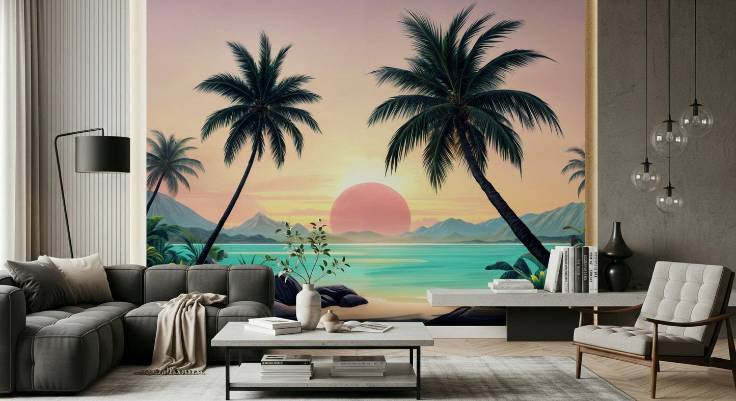Golden hour mountain view Tropical Sunset wallpaper