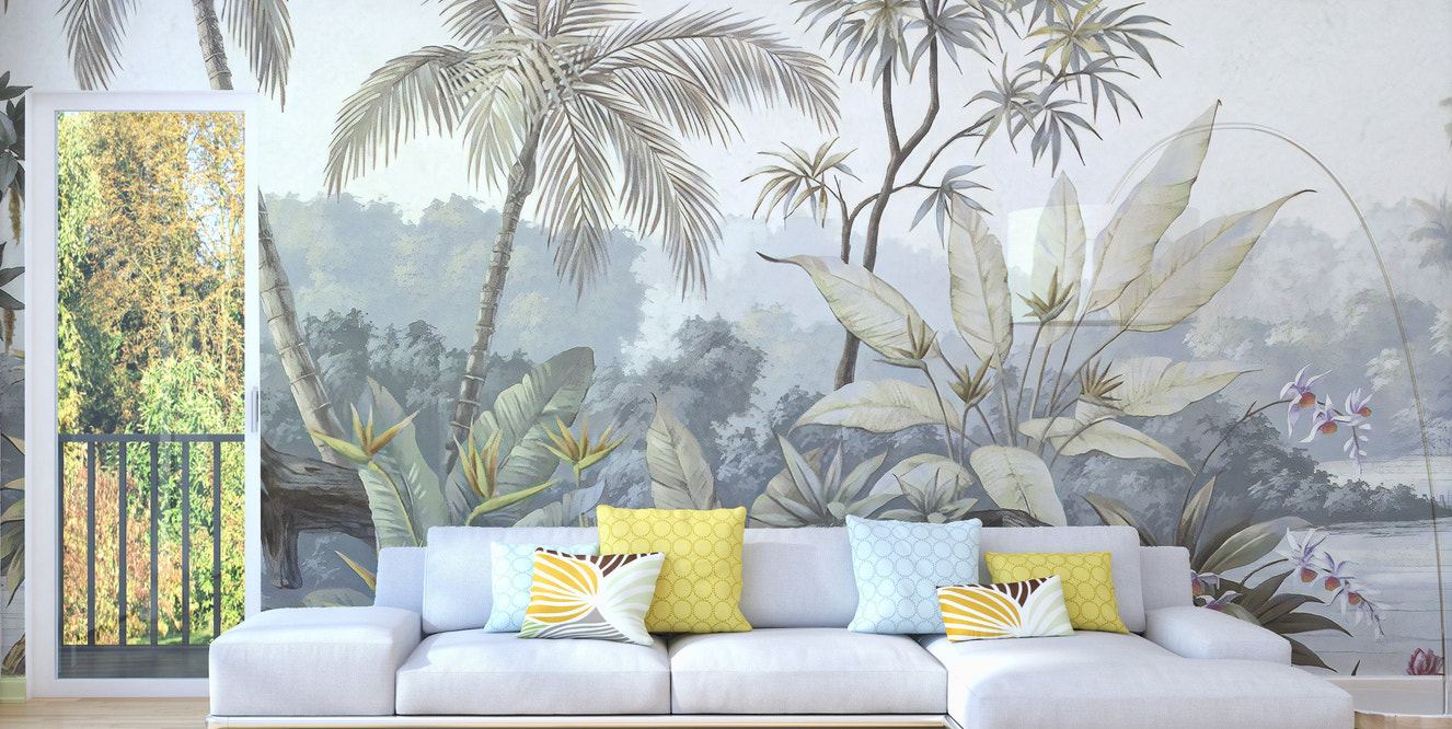 Tropical Trees Textured Wallpaper Murals - Giffywalls