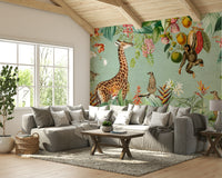 Wallpaper for walls featuring rich tropical greenery and wildlife


