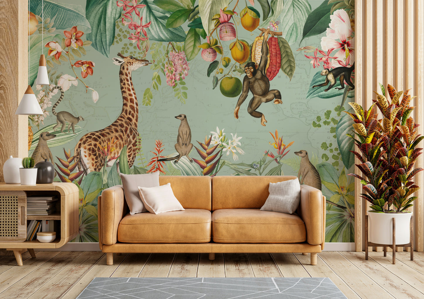 Wallpaper for walls with vibrant wildlife and tropical foliage

