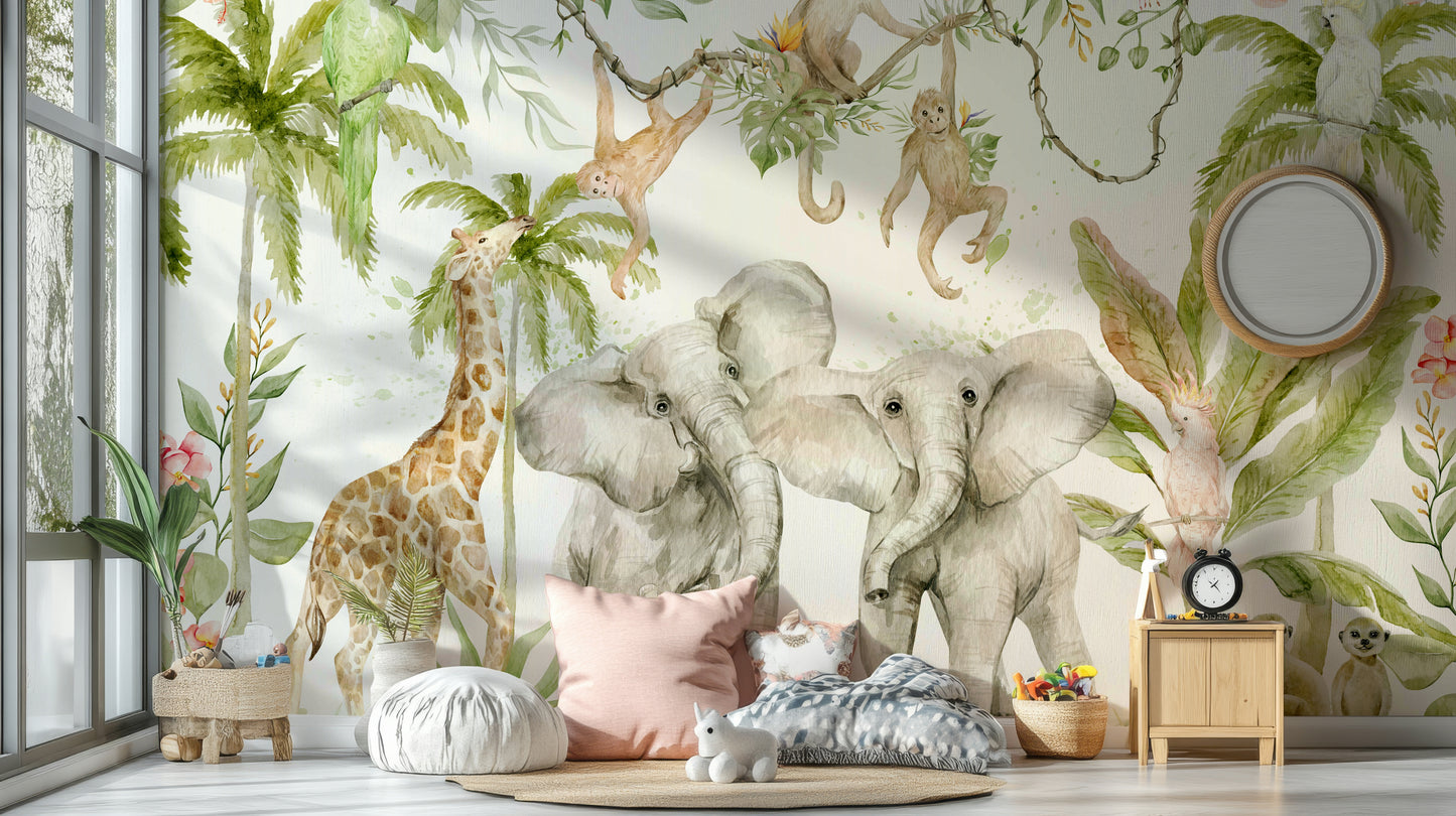 Exotic animal wallpaper with lush leaves

