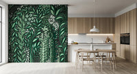 Tropifolia Alborosa Intricate Tropical Green Botanical Pattern with White Leaves and Delicate Floral Details Wall Mural