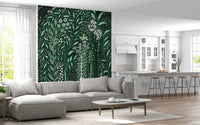 Tropifolia Alborosa Intricate Tropical Green Botanical Pattern with White Leaves and Delicate Floral Details Wall Mural