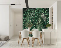 Tropifolia Alborosa Intricate Tropical Green Botanical Pattern with White Leaves and Delicate Floral Details Wall Mural