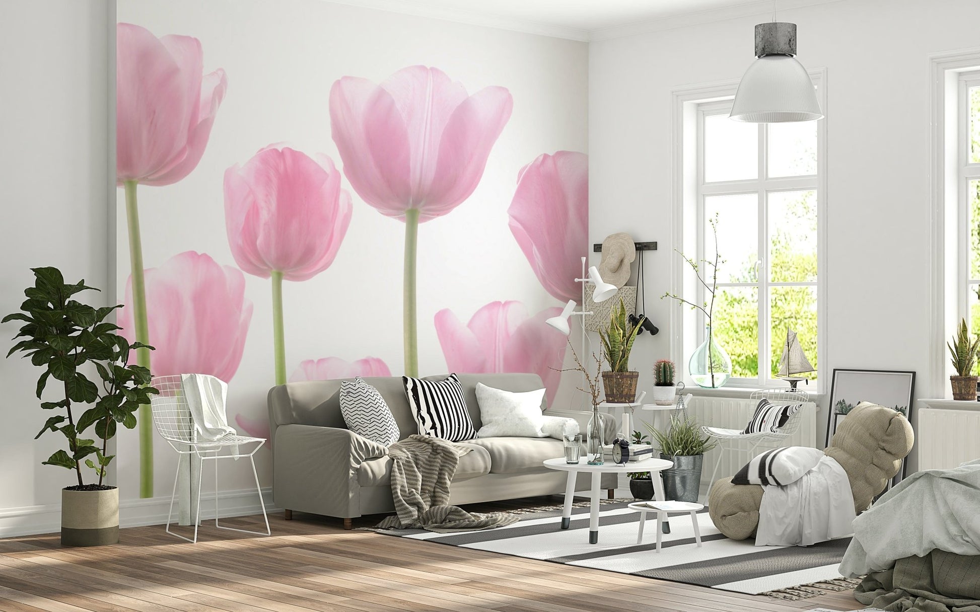 Soft pastel Tulip Bulbs bloom wall mural close-up.