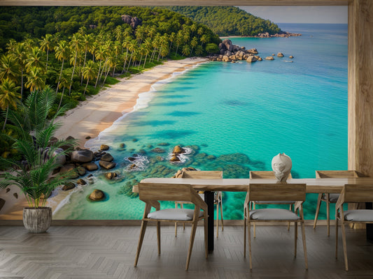 Mural wallpaper of an azure shores design

