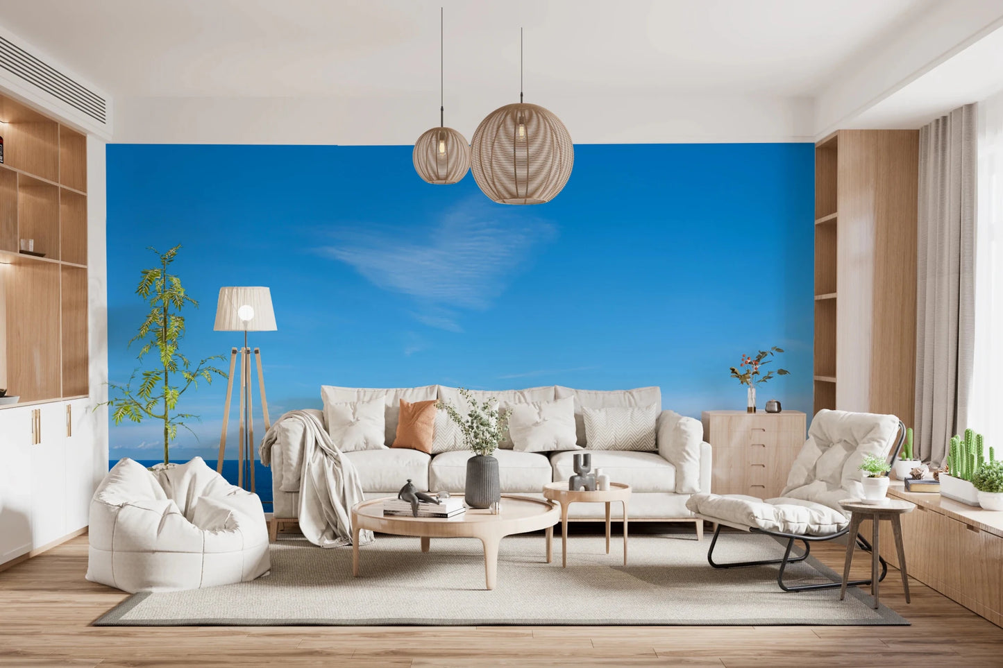 Bright sky and deep ocean in this Turquoise Blue Sea Wall Mural aesthetic