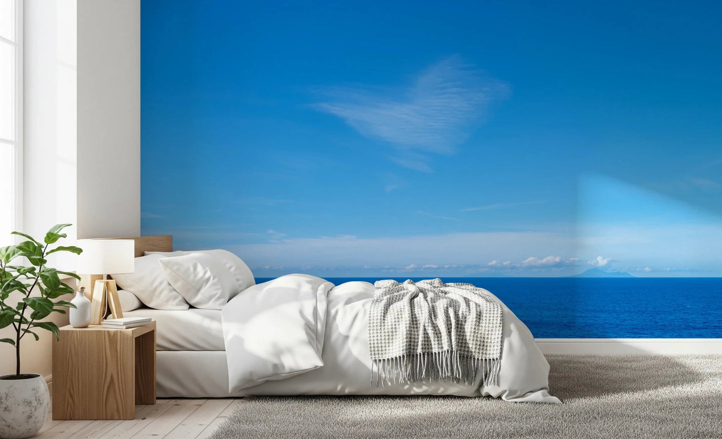 Nature-inspired Turquoise Blue Sea Wall Mural with peaceful horizon views for bedroom walls