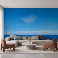 Turquoise Blue Sea Wall Mural for living room with a unique heart cloud and deep blue sea