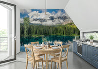 Peel and stick wallpaper, bright turquoise water, mountain serenity, Dreamscape.