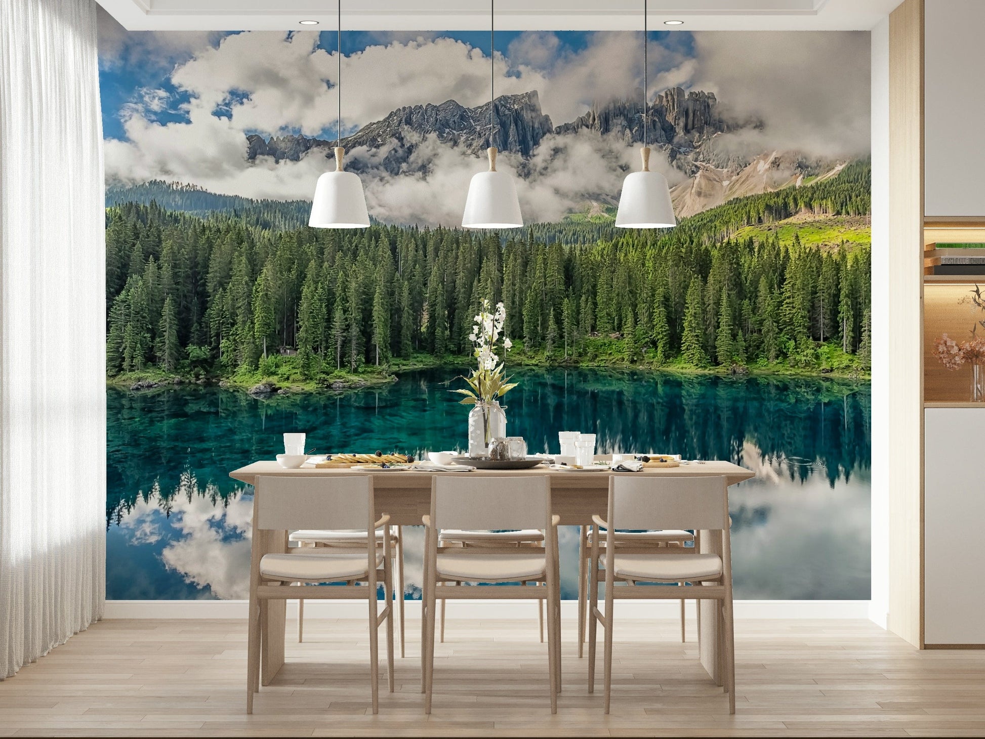 Calming nature wallpaper, reflective water surface, peaceful, Dreamscape design.
