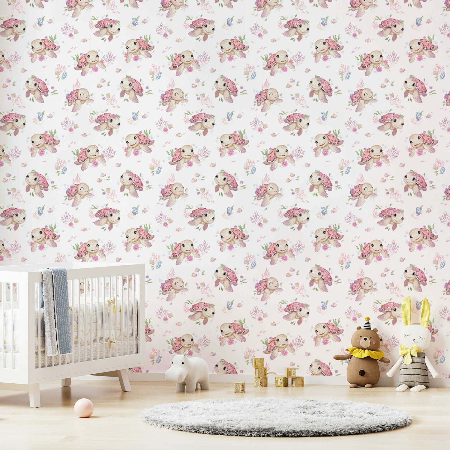 Sea creature wallpaper with whimsical turtle design

