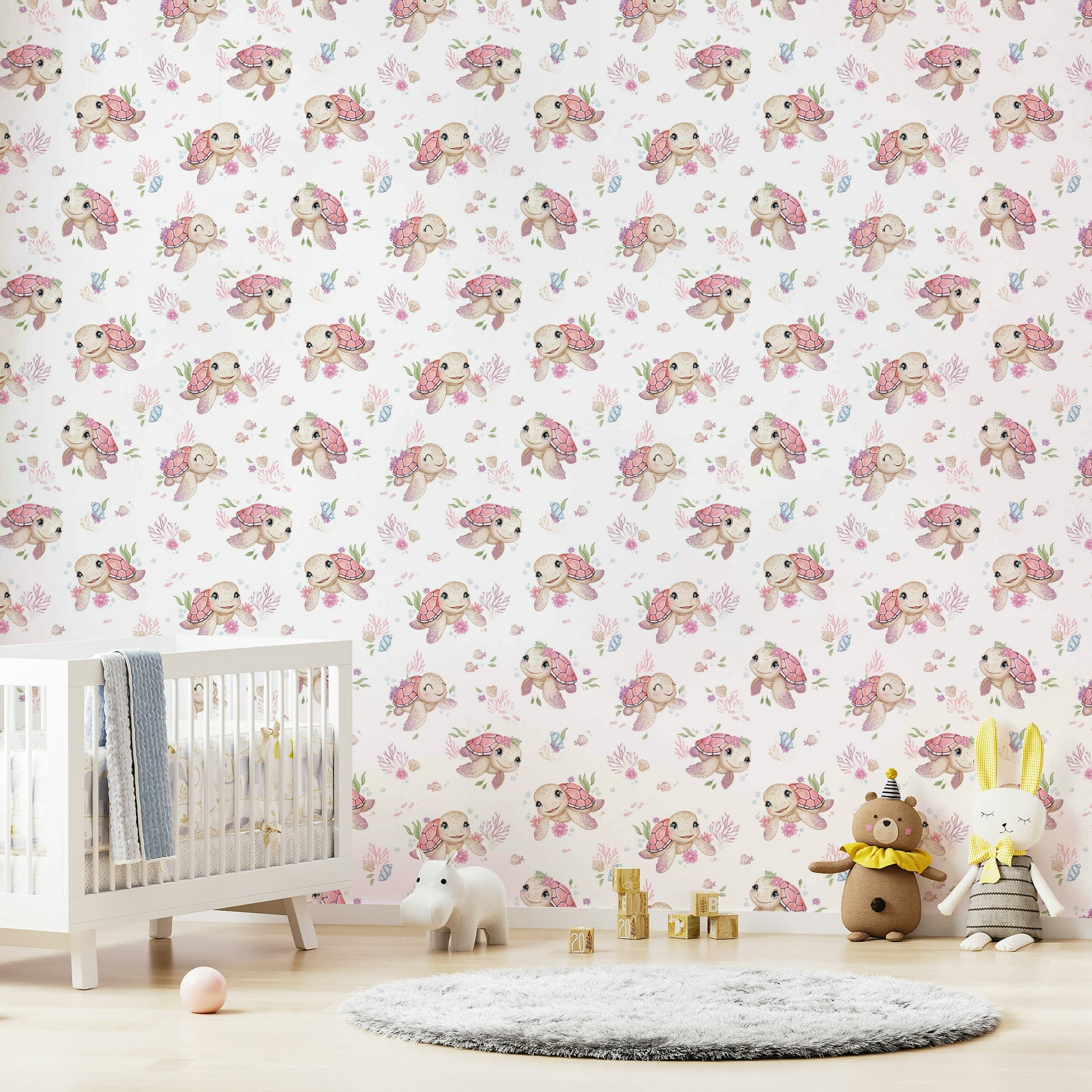 Sea creature wallpaper with whimsical turtle design

