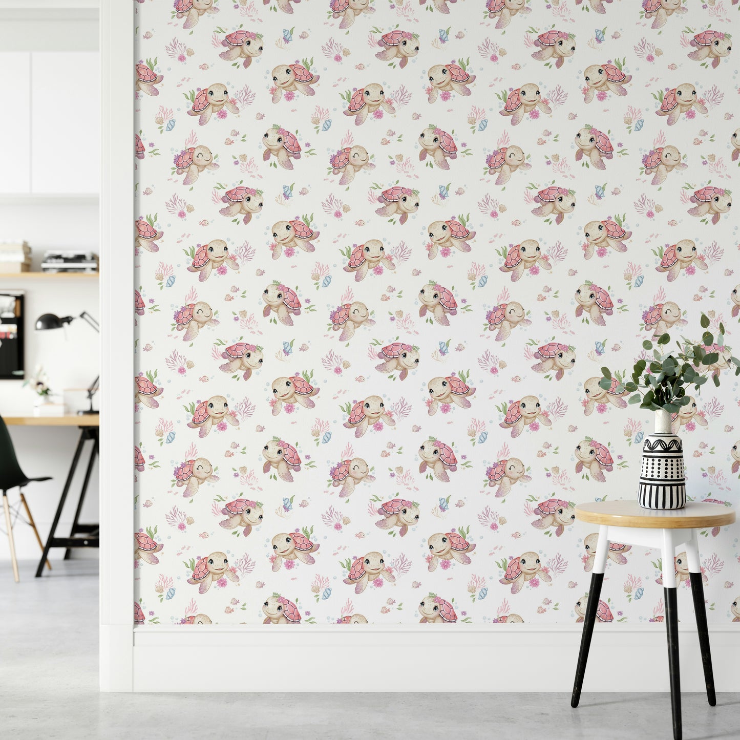 Baby turtles swimming on a light blue background

